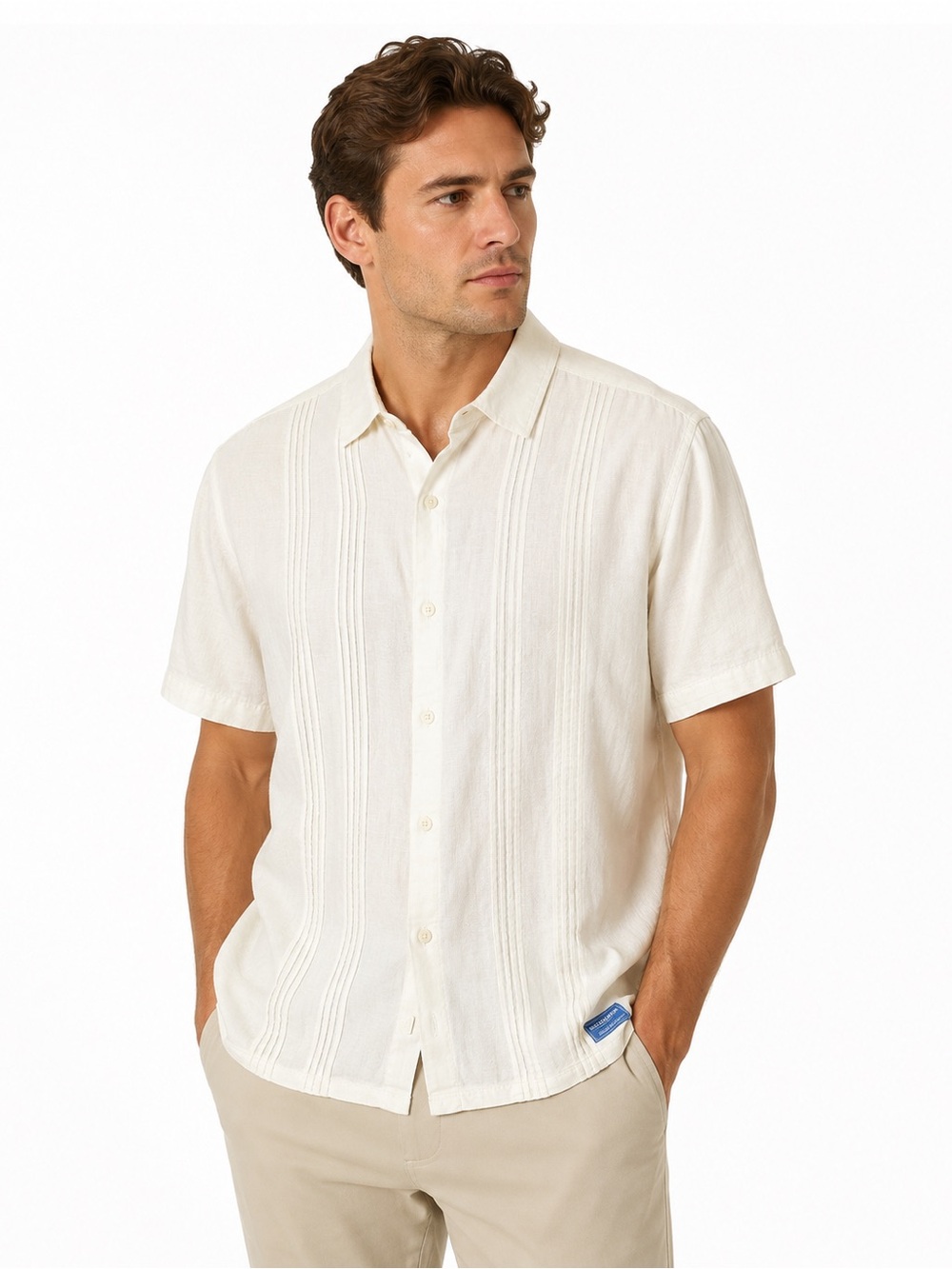 Scotch & Soda Cream Short-Sleeve Button-Down Shirt